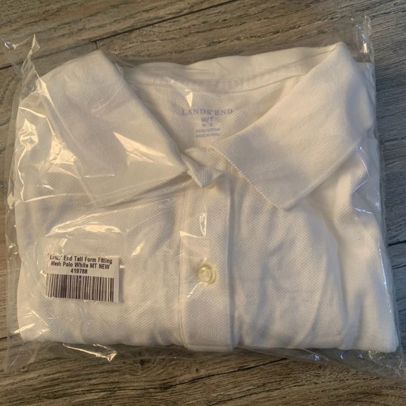 NWT LANDS' END FORM FITTING WOMEN'S MESH POLO SHIRT WHITE MT (MEDIUM TALL) - Picture 6 of 12
